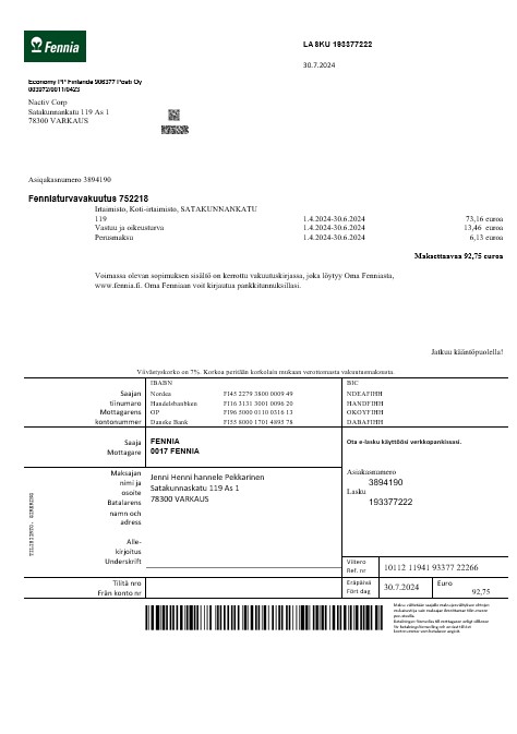 Finland Fennia Insurance company business bill template in Word and PDF formats1